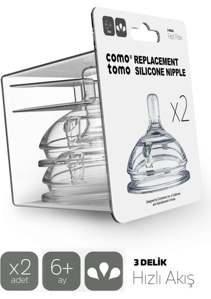 Comotomo Silikon 2'li Biberon Emziği Hızlı Akış 6+ Ay