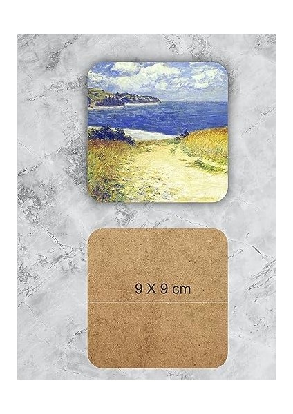 Claude Temalı Ahşap Altlığı Ahşap Baskılı Altlık 6&apos;lı Set (9 X9CM) KARBONNM20 fiyatları
