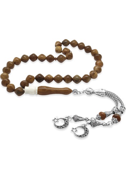 Kararmaz Metal Ayyıldız Püsküllü Istanbul Kesim Deve Kemiği Detaylı Kuka Tesbih