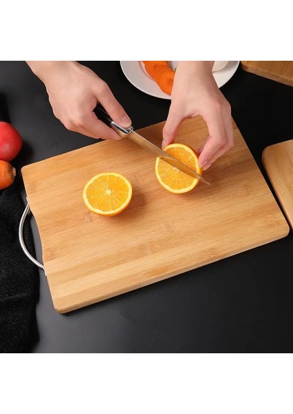 Metal Saplı Bambu Kesme Tahtası Antibakteriel Yıkanabilir Doğrama Tahtası Dikdörtgen 34X24 cm