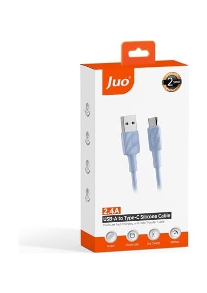 Juo 12W Usb-A To Type-C Silikon Hızlı Şarj ve Data Kablosu Mavi 1 Metre fiyatları