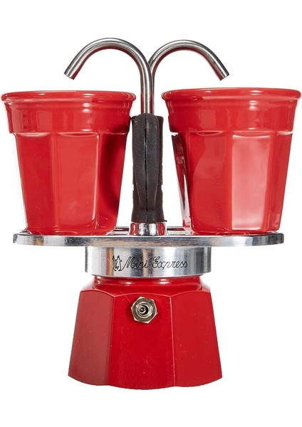 - Set Mini: Ocak Üstü Espresso Pişirici + 2 Cups - Renk Kırmızı