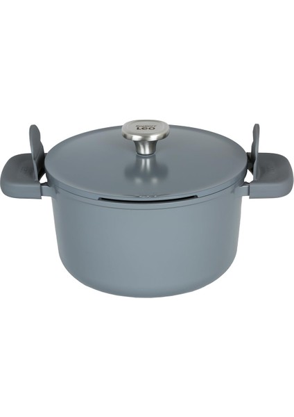 Leo Phantom Kapaklı Yapışmaz Derin Tencere 24 cm Grey