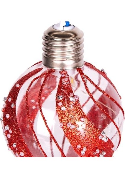 Yılbaşı Topu Ampul LED Işıklı Simli Boncuk Desenli 2&apos;li Paket Kırmızı 7 Cm. fiyatları