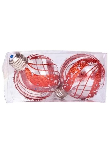 Yılbaşı Topu Ampul LED Işıklı Simli Boncuk Desenli 2&apos;li Paket Kırmızı 7 Cm. modelleri