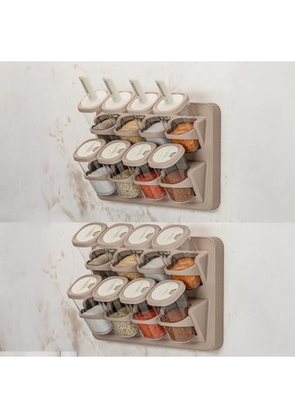 1116 Kaydırmalı Kaşıklı 360° Döner Kapaklı Etiketli Seti - Erzak Saklama Kabı Cappuccino fiyatları