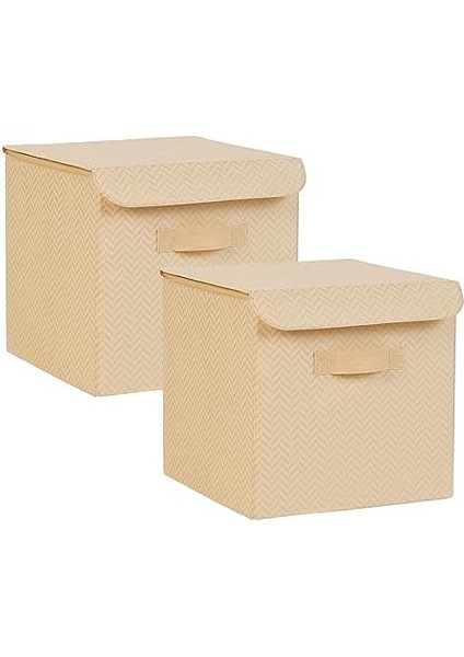 Textile 2&apos;li Bej Kapaklı Kutu Set 30 x 30 x 30 cm modelleri
