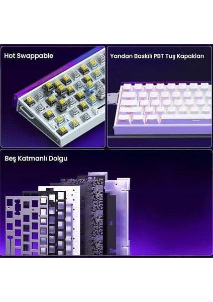 Aula Hero 68 He Manyetik Klavye Trigger Switch 8000Hz Rgb Neon Tkl Hot Swap Oyuncu Klavyesi Beyaz fiyatları