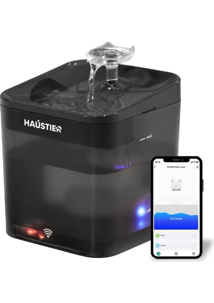 WF004 Akıllı Kedi Köpek Su Sebili Su Şelalesi Su Pınarı, Uv Su Filtrelemeli - Smart Wifi - App, Bpa Içermez,ultra Sessiz (Siyah)