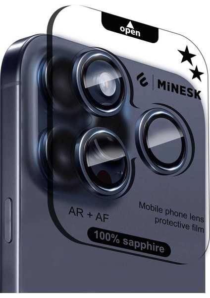 15 Pro / 15 Pro Max ile Uyumlu Orijinal Safir Cam (%99.9 Saflıkta Gerçek Safir) Cihazın Kendi Lensleri ile Aynı Materyal Lens Kamera Camı (Mavi)