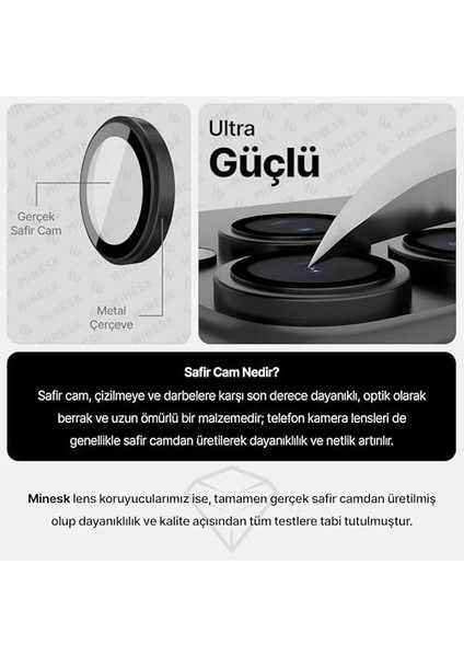 15 Pro / 15 Pro Max ile Uyumlu Orijinal Safir Cam (%99.9 Saflıkta Gerçek Safir) Cihazın Kendi Lensleri ile Aynı Materyal Lens Kamera Camı (Mavi) fiyatları