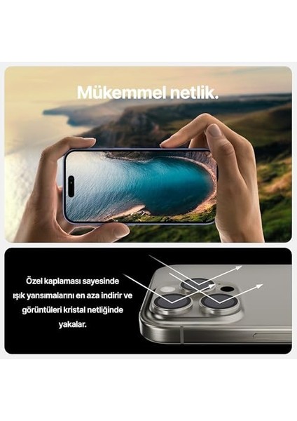 15 Pro / 15 Pro Max ile Uyumlu Orijinal Safir Cam (%99.9 Saflıkta Gerçek Safir) Cihazın Kendi Lensleri ile Aynı Materyal Lens Kamera Camı (Mavi) modelleri