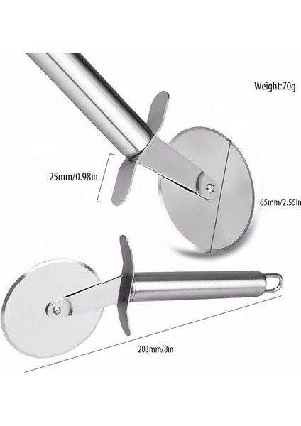 Çelik Pizza Ruleti, Hamur Kesici, Profesyonel Mutfak Aleti 20 cm Pizza Kesici Tekerlek Yapışmaz Bıçak modelleri
