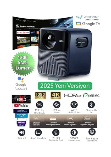 Mozart 1 Pro 2025 Tv L1 Lisanslı Projeksiyon Cihazı 1200 Ansı Lümen, Full Hd, 4K Dc, Hdr, Memc, Otomatik Odaklama, Otomatik, Algılama 2025 Yeni Versiyon fiyatları