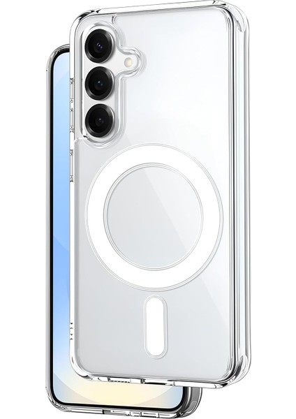 Galaxy S25 Için Aksesuarlarıyla Uyumlu Şok Emici Silikon Kenarlı Sararma Önleyici Arkası Sert Parmak Izi Tutmayan Çizilme ve Darbelere Dayanıklı Manyetik Şeffaf Kılıf