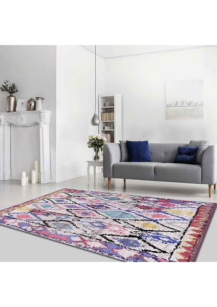 Dizayn Cora Desenli Pamuk Tabanlı Yıkanabilen Kaydırmaz Antibakteriyel Salon Halısı 160X230