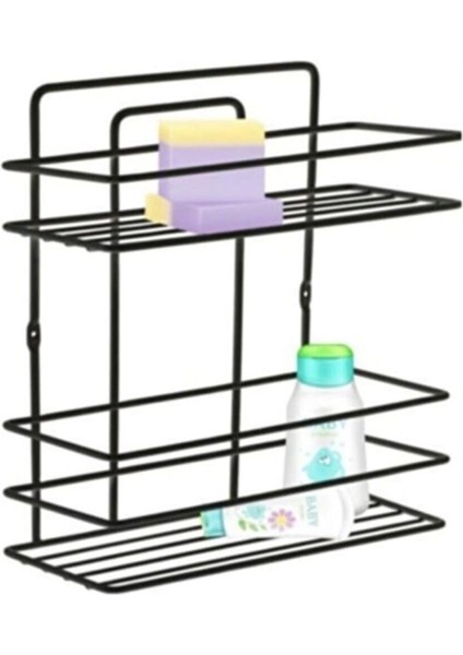 Aksesuar Seti 4 Lü Siyah, Ömür Boyu Paslanmaz Düz Duş Rafı Şampuanlık Siyah Tş-02