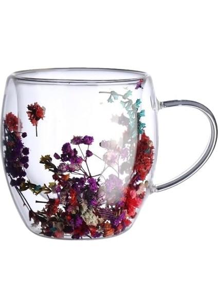Çift Cidarlı Borosilikat Cam 2’li Set 250 ml Kurutulmuş Çiçek Detaylı Dayanıklı Kulplu, Şeffaf Estetik Çay Kahve Bardağı, Isı Yalıtımlı, Dayanıklı Cam Tasarım fiyatları