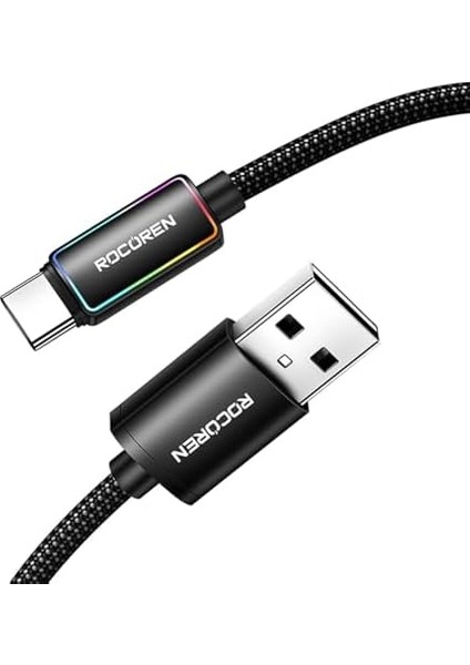 Type-C To Usb-A Rgb Aydınlatmalı 3A Hızlı Şarj ve Kablosu 3 Metre modelleri