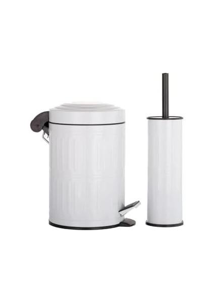 Haus Pedallı Çöp Kovası Tuvalet Wc Fırçası Çöp Kovası 2&apos;li Seti 5 Litre Beyaz modelleri