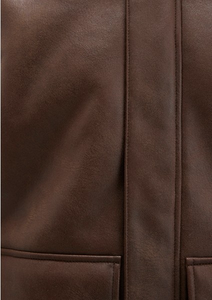 Kahverengi Suni Kürk Detaylı Suni Deri Ceket 0110669-70240