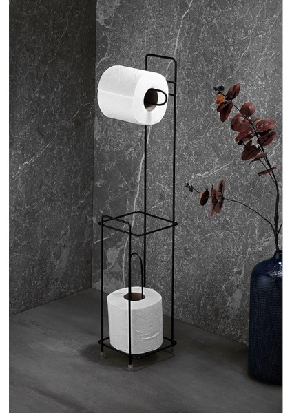 Haus Ayaklı Wc Kağıtlı Yedek Kağıt Hazneli Tuvalet Kağıtlığı Siyah