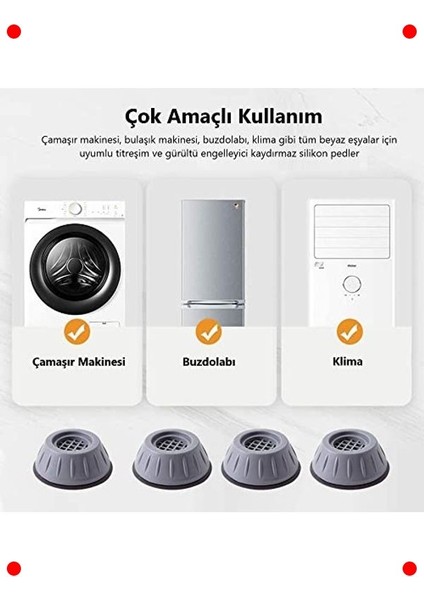 Çamaşır Makinesi Titreşim Önleyici Ayak Pedleri (4'lü) indirimleri