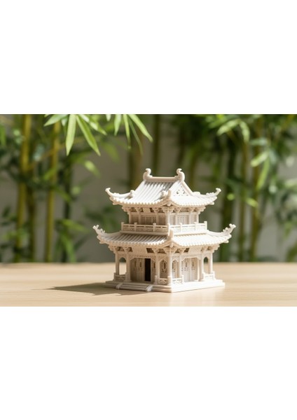 Uzak Doğu Mimarisi Çin (Köşkü) 3D Baskı Dekoratif Boyasız Minyatür Obje | 10X10.9 cm