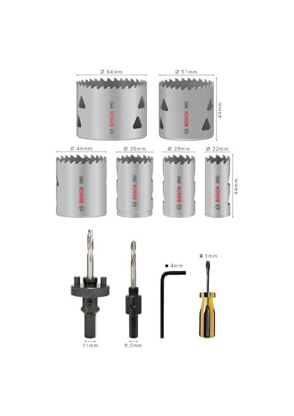 12X Pro Multi Material Delik Açma Testeresi Seti - Tutucu (Yumuşak Ahşap, Alçıpan, Ø 22, 29, 35, 44, 51, 64 Mm, Professional Aksesuar Döner Matkap/vidalamalar, Darbeli Matkap/vidalama) fiyatları