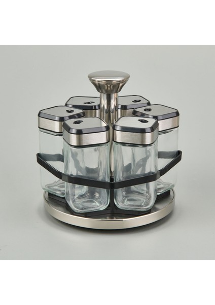 Döner Stantlı 6'lı Baharatlık - Şeffaf / Siyah - 100 ml