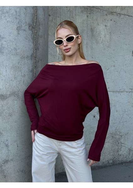 Kadın Kayık Yaka Full Esnek Asimetrik Kesim Comfort Spor Şık Tasarım Yumoş Bluz indirimleri