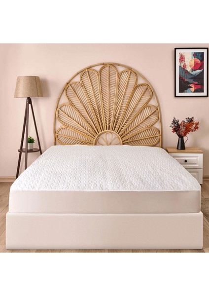 Soft Kapitoneli Sıvı Geçirmez Fitted Çift Kişilik Alez - Beyaz - 160X200 cm