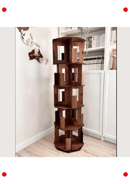 360° Döner Ahşap Kitaplık - Ceviz, 5 Raflı modelleri