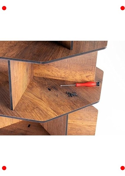 360° Döner Ahşap Kitaplık - Ceviz, 5 Raflı fırsatları