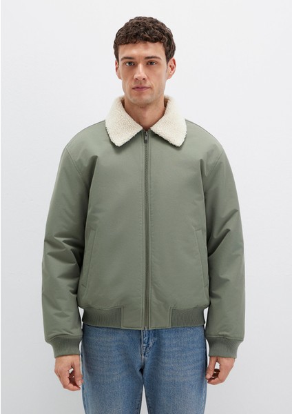 Suni Kürk Detaylı Haki Ceket 0110665-80692