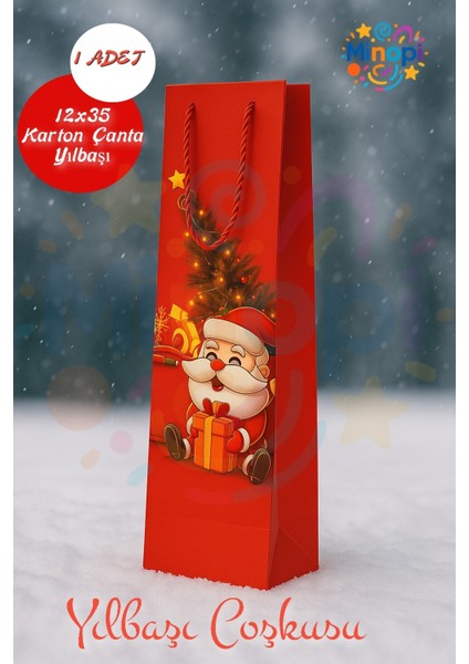 Noel Baba Desenli Hediye Çantası Kırmızı I 1 Adet Yılbaşı Hediye Poşeti 12X35 Christmas