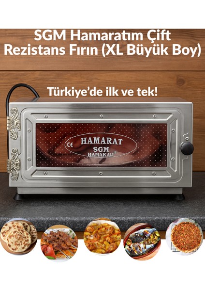 & Elis Concept Hamarat Xl Büyük Boy Çift Rezistans Pratik Fırın 2500W Bazlama Lahmacun Ekmek Pide Pizza Et Tavuk