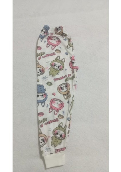 Kız Çocuk Şardonlu Pamuklu Beyaz Baskılıpijama Takımı