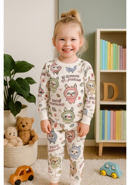Kız Çocuk Şardonlu Pamuklu Beyaz Baskılıpijama Takımı modelleri