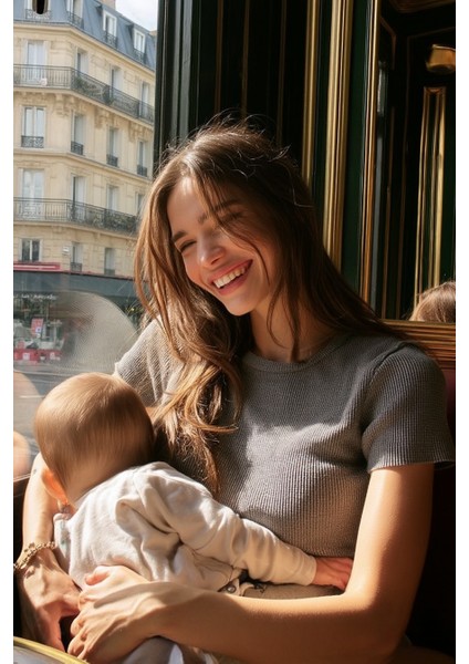 2'li Triko Emzirme Özellikli T-Shirt - Pembe & Gri indirimleri