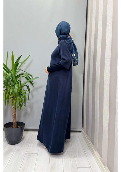 Fermuar ve Triko Detaylı Cupro Elbise Lacivert T26K-4006 fiyatları