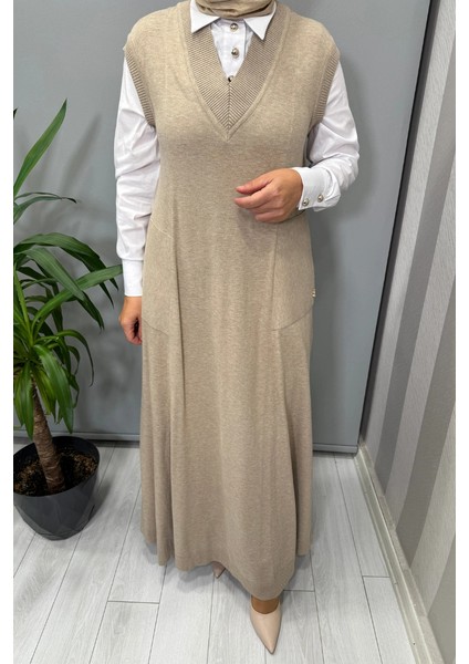 V Yaka Triko Kolsuz Elbise Vizon T25PF-4012 fırsatları