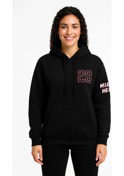 Kadın Üç Iplik Kapüşonlu Ön ve Arka Baskılı Sweatshirt Hoodie - Siyah fiyatları