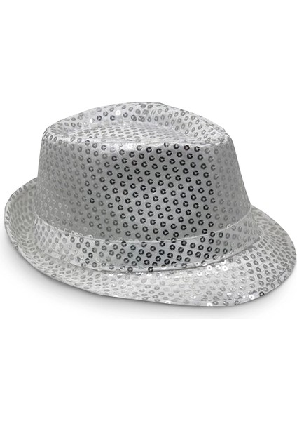 Disko Gümüş Payetli Fötr Şapka Yetişkin Boy
