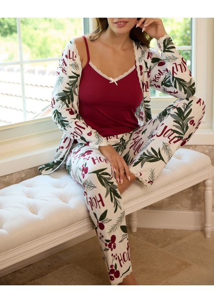 Kadın Askılı Üçlü Pijama Takımı Sabahlıklı Dantel Detaylı Rahat Yumuşak Dokulu Ev Giyim fiyatları