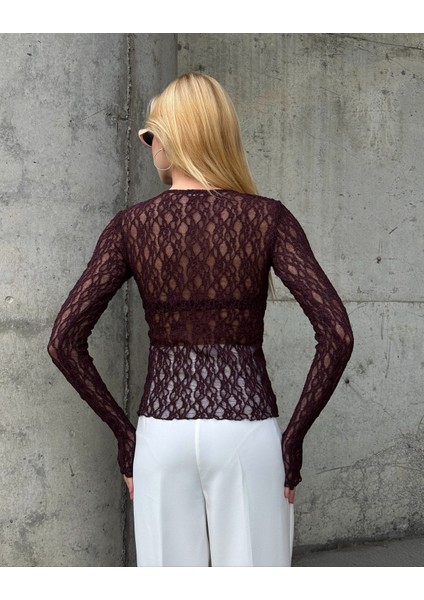 Kadın Bisiklet Yaka Önden Düğmeli Full Esnek Dantel Bürümcük Spor Şık Tasarım Gece Bluzu indirimleri