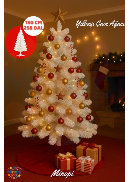 Yılbaşı Çam Ağacı Beyaz 150 cm Plastik Ayaklı 240 Dal Christmas Tree