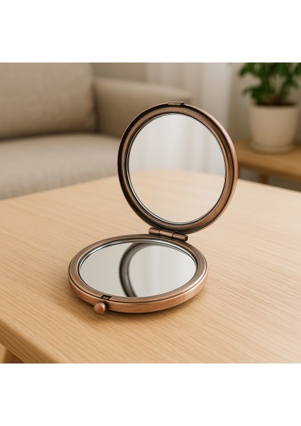 El Işlemeli Pirinç Kaplama Vintage Cep Aynası – Renkli Taşlı, Çift Taraflı Kompakt Makyaj Aynası fiyatları