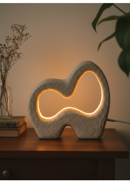 Alen Alçı Dokulu Dokunmatik LED Masa Lambası (21 x 22 Cm)