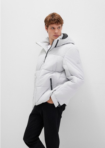 Su İtici Kapüşonlu Gri Şişme Mont 0110675-70074